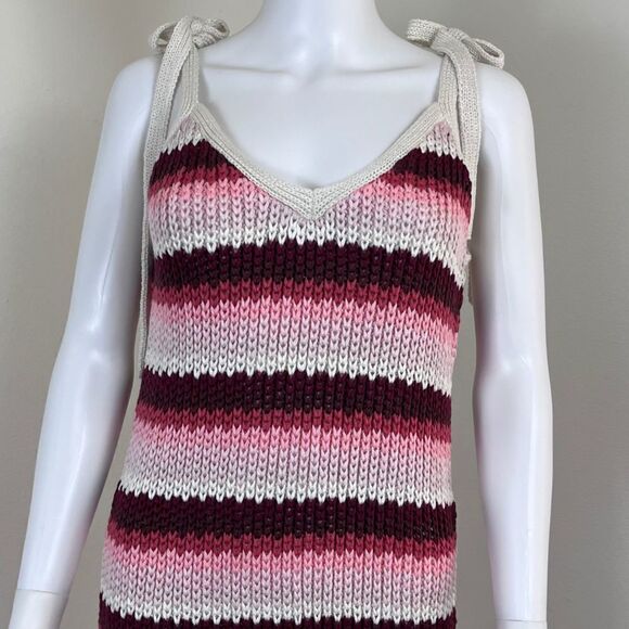 Zara Women Size L Strappy Pink Striped Crochet Knit Midi NEW Dress Party Resort - Picture 9 of 15